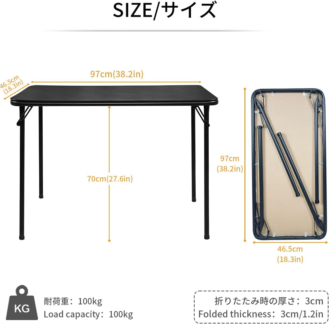 BOOSDEN Klapptisch und Klappstuhl, Schmal Schreibtisch mit Stuhle, Essgruppe, Klapptisch 46.5X97X70c