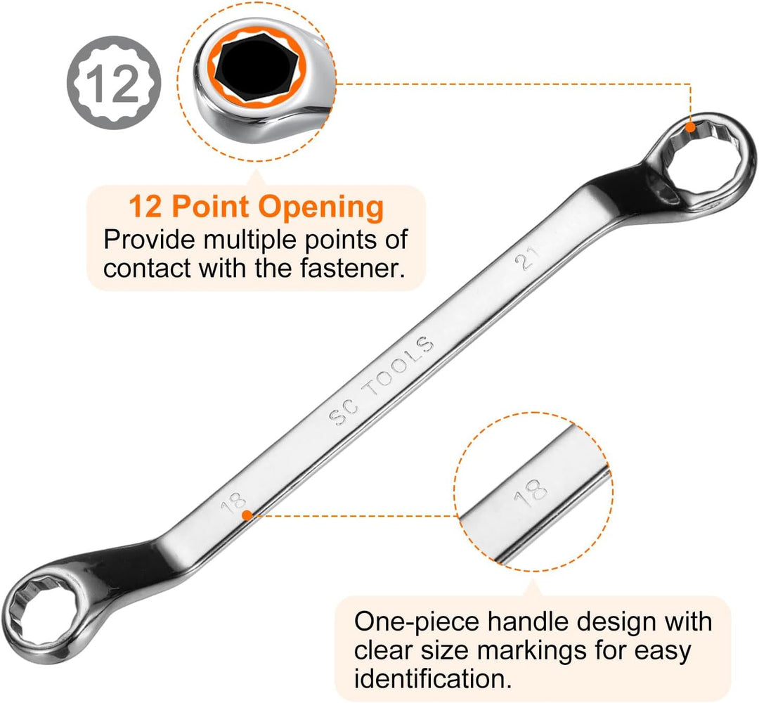 QUARKZMAN 2 Stück 45 Grad Offset Ring-Maulschlüssel 18mm x 21mm Metrisch 12-Punkt Spiegelverchromter