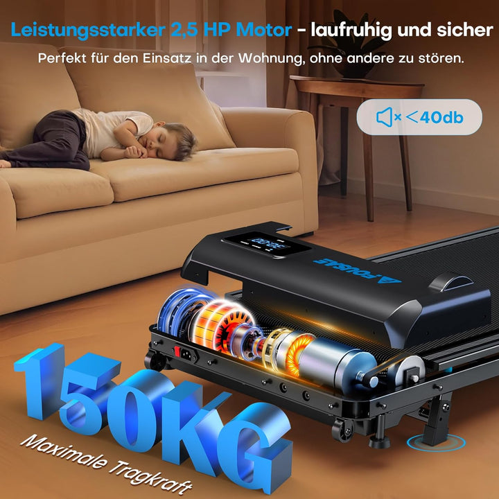 FOUSAE Walking Pad, 1-10 km/h Laufband für Zuhause mit 9% Steigung, 2.5HP Walking Machine mit LED-An