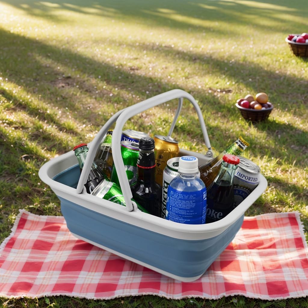 SAMMART 9,2 l zusammenklappbare Wanne mit Griff – tragbarer Picknickkorb für den Aussenbereich – Fal