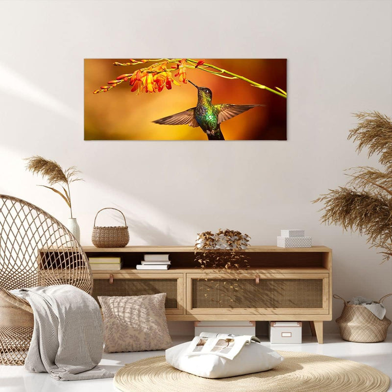 Wandbilder Dekoration Wohnzimmer Kolibri Vogel Sommer Panorama Bilder auf Leinwand 120x50cm Leinwand