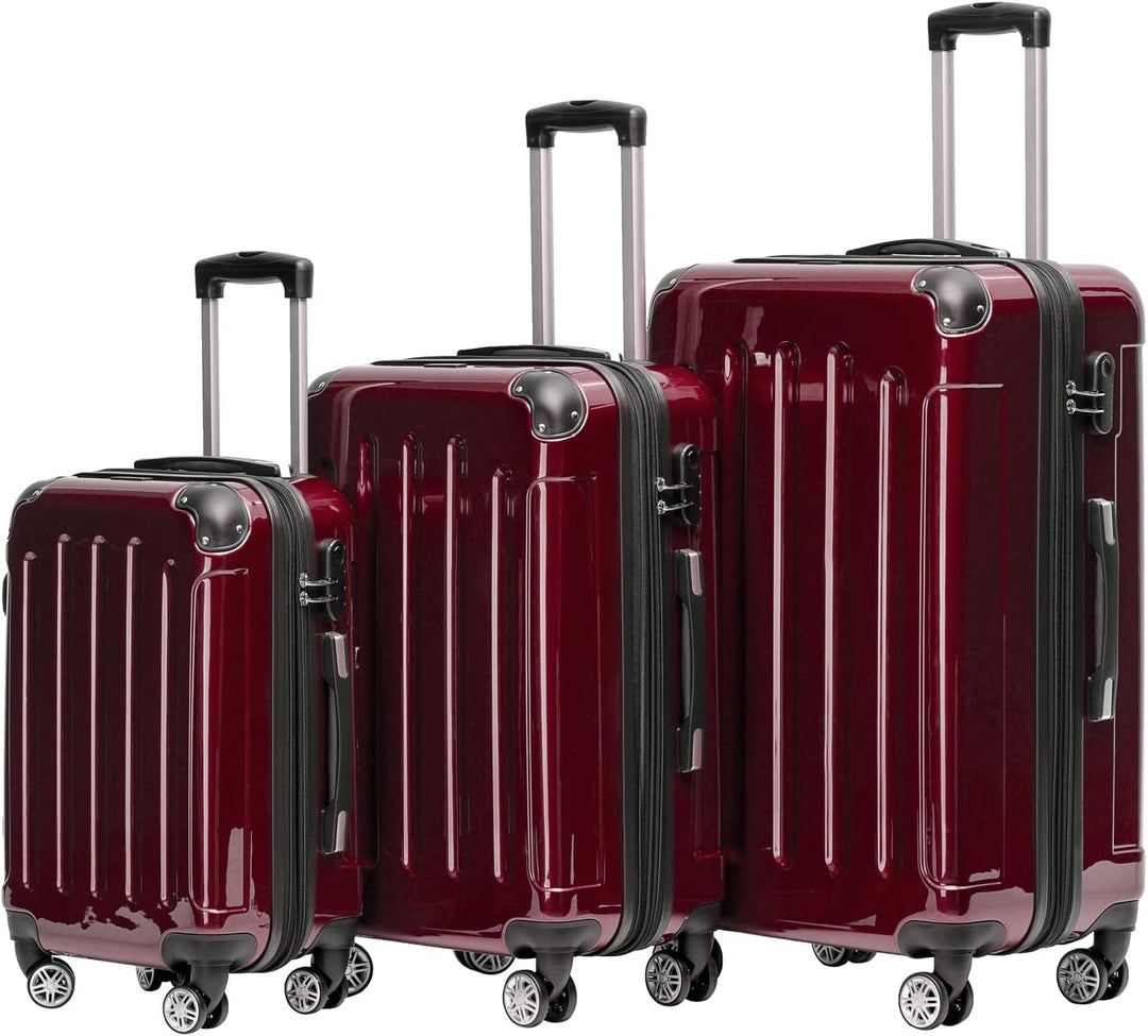 BEIBYE- 3er Kofferset Hartschalen-Koffer Reisekoffer Trolley Rollkoffer Set Reisekofferset (Rot), Ro