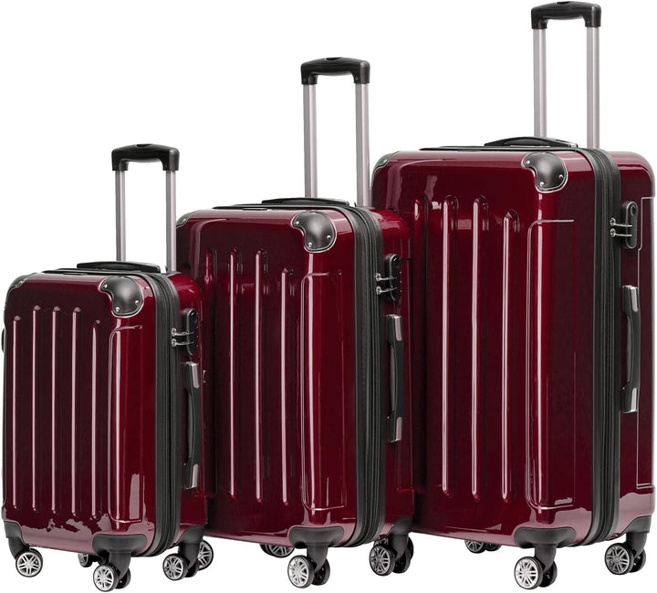 BEIBYE- 3er Kofferset Hartschalen-Koffer Reisekoffer Trolley Rollkoffer Set Reisekofferset (Rot), Ro
