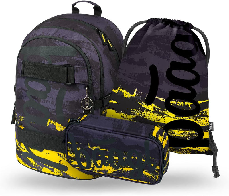 Baagl Schulrucksack Set Jungen Mädchen 3 Teilig, Schultasche ab 3. Klasse, Grundschule Ranzen mit Br