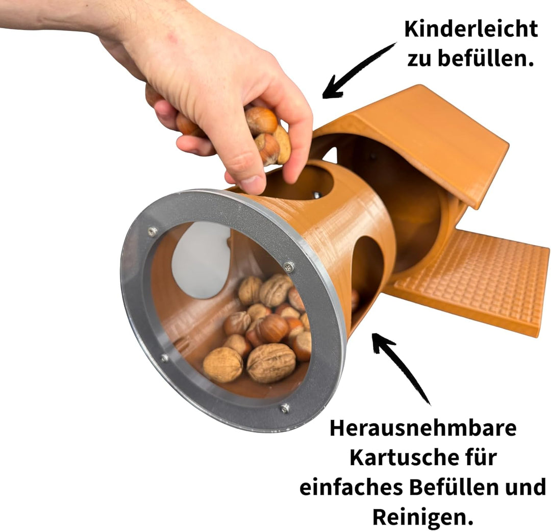 Eichhörnchen Futterhaus mit seitlichen Rundöffnungen - Leicht zu befüllen Dank herausnehmbarer Kartu