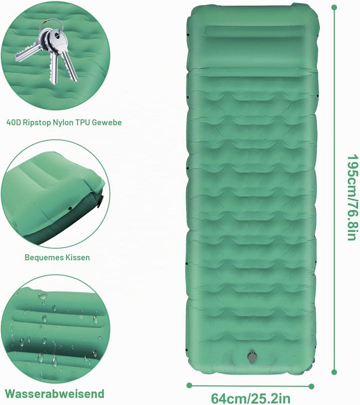 Isomatte Selbstaufblasend mit Fusspresse Pumpe, 12cm Verdicken Isomatte Camping, Ultraleicht Luftmat