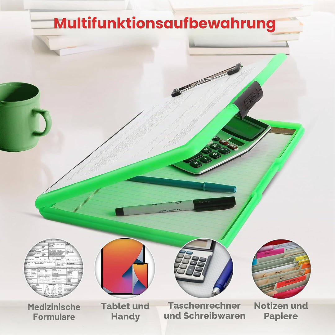 Dexas 3517-807 Slimcase 2 Klemmbrett mit seitlicher Öffnung, Kunststoff, neon Green, 12.5" x 9.5", n