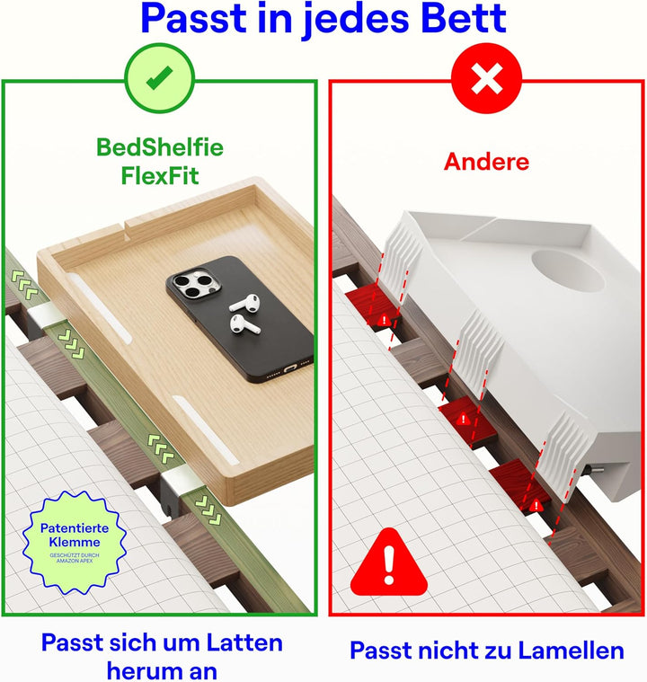 BedShelfie Bettseitiges Nachttischregal für Etagen- & oberes Bett, Studentenwohnheim Essentials, Hoc
