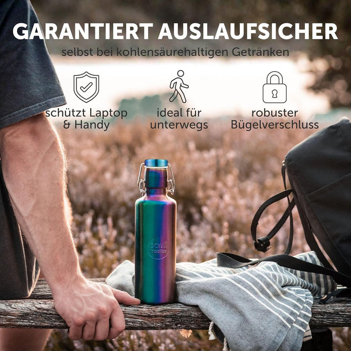 soulbottles Edelstahl-Trinkflasche 750 ml utopia • im Regenbogen-Design • 100% plastikfrei • federle