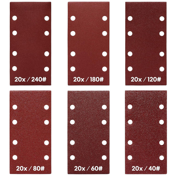 SHALL-120 Schleifblätter, rechteckig, 93 x 185 mm, Schleifpapier, 8 Löcher, Klett-Schleifpads, versc