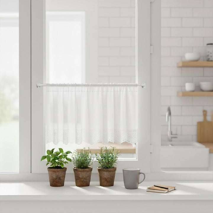 Interdeco Vitragestangen mit Klebehaken/Scheibenstangen Weiss (2 Stück), ausziehbar 30-50 cm, 30-50
