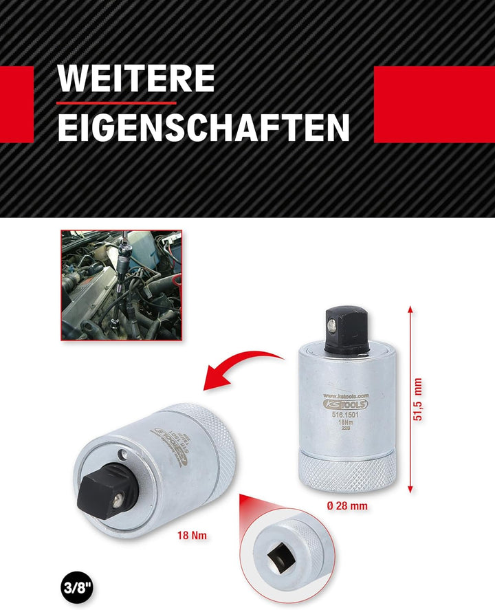 KS Tools Drehmomentbegrenzer für Zündkerzen 3/8 516.1501 I 18Nm I Drehmomentbegrenzer für Drehmoment