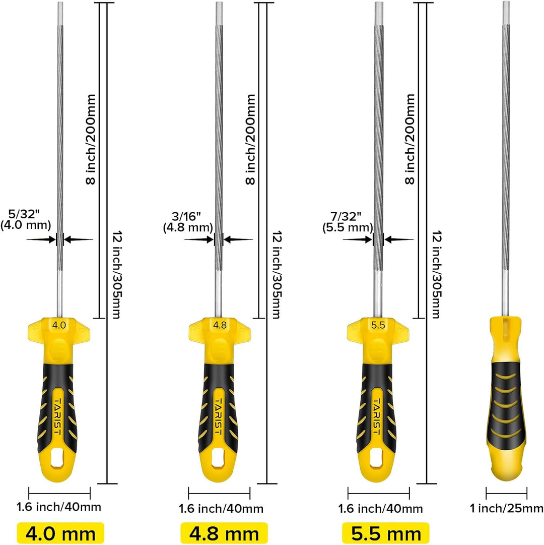 TARIST Kettensägenfeile 6tlg, Feile für kettensäge mit Griff - Enthält 4 mm (5/32-Zoll), 4,8 mm (3/1