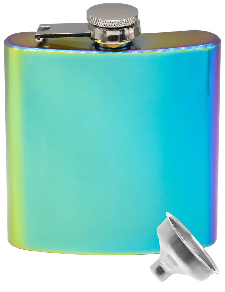 Edelstahl Flachmann, 175ml, Regenbogen Effektlack-Design, verspiegelt, in Geschenkbox