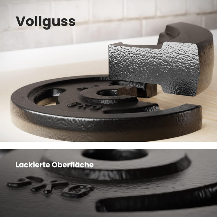 Hop-Sport 20 kg Gusseisen Hantelscheiben 30mm Set 4 x 5 kg / 2 x 10 kg - Guss Gewichte Hantel Set 30
