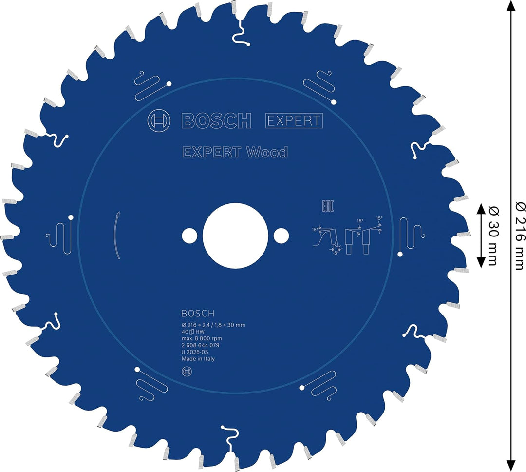 Bosch Professional 1x Kreissägeblatt Expert for Wood (Holz, Sägeblatt Ø 216 x 30 x 2,4 mm, 40 Zähne,