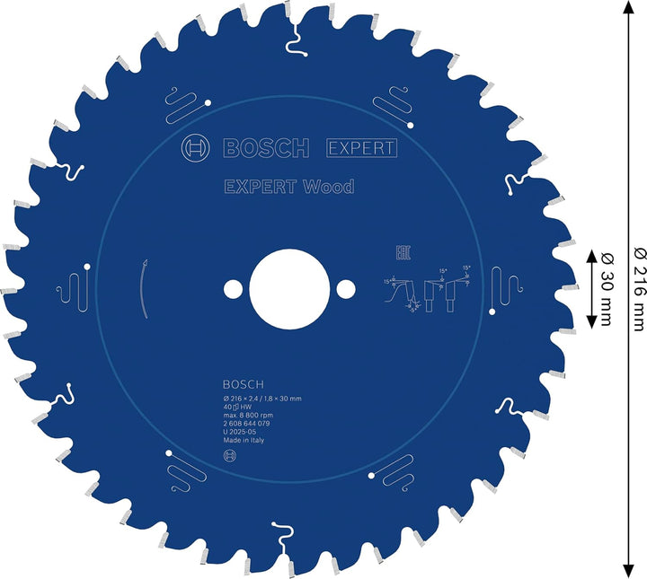 Bosch Professional 1x Kreissägeblatt Expert for Wood (Holz, Sägeblatt Ø 216 x 30 x 2,4 mm, 40 Zähne,