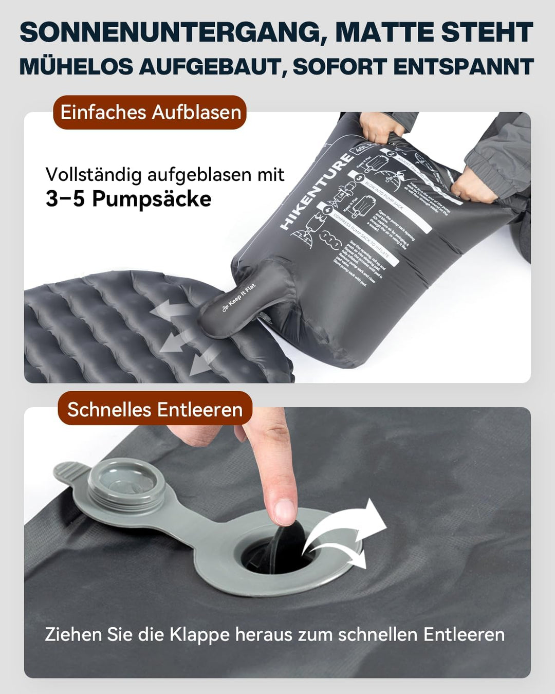 HIKENTURE 6,2 R-Wert Camping Isomatte Ultraleicht, 8 cm Dicke Aufblasbare Isomatte Camping Luftmatra