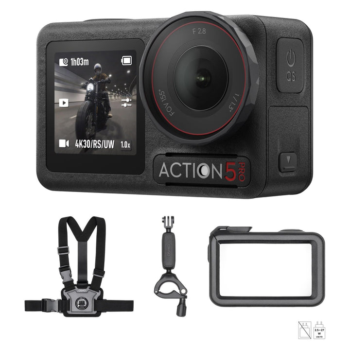 DJI Osmo Action 5 Pro Motorrad/Mountainbike Combo, Action-Cam 4K für Radfahrer, 1/1,3"-Sensor, 155º