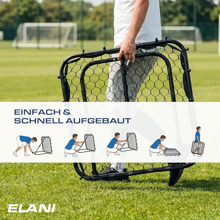 ELANI - Rebounder für Fussball 1x1m mit Schutzrand &amp; 6 Heringen für sicheren Stand - Fussball Reboun