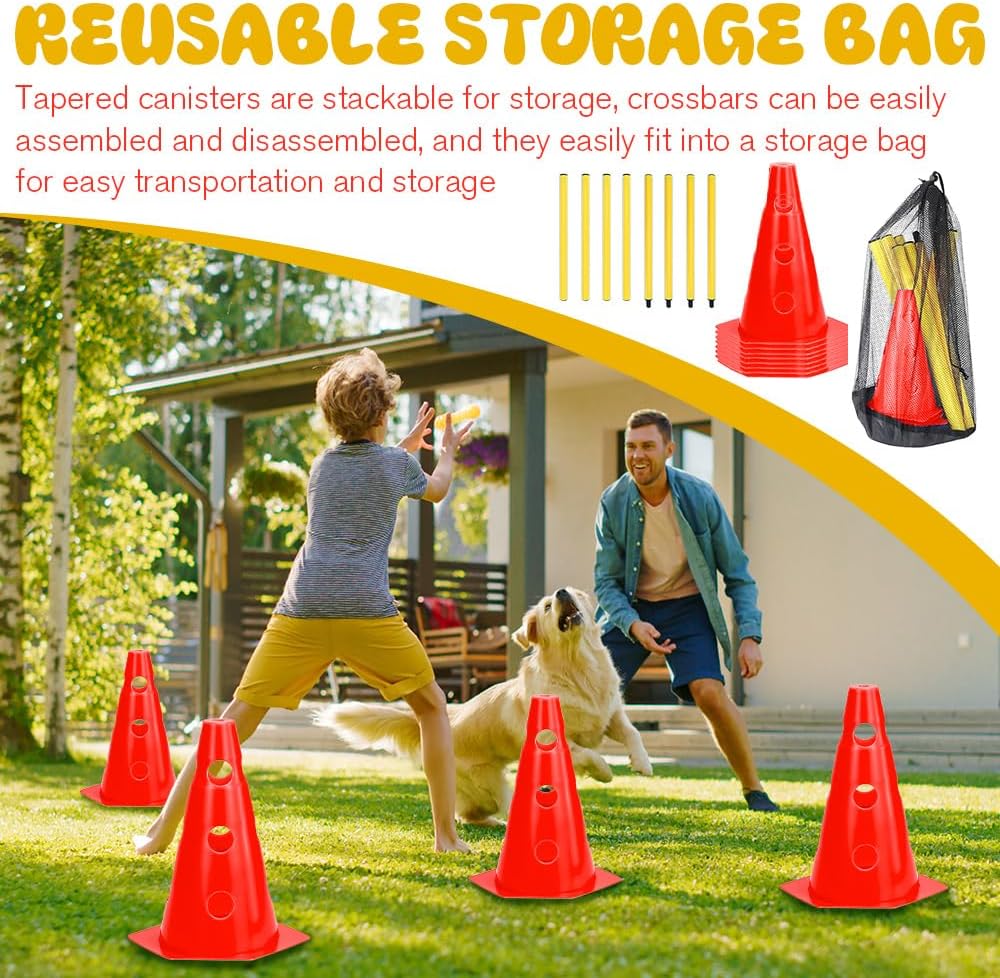 Agility Set Hunde, Steckhürden Set für Hunde, Kinder Agility Hürden mit 8 Kegel 23cm Höhe + 4 Stange
