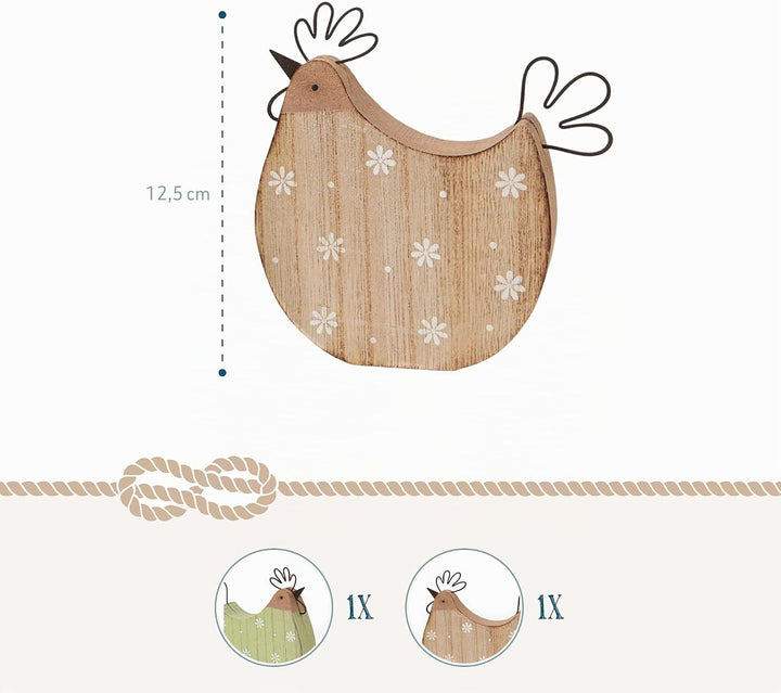 Logbuch-Verlag 2 Hühner Figuren Hahn + Henne grün braun Frühling Ostern Deko zum Hinstellen 12,5 cm