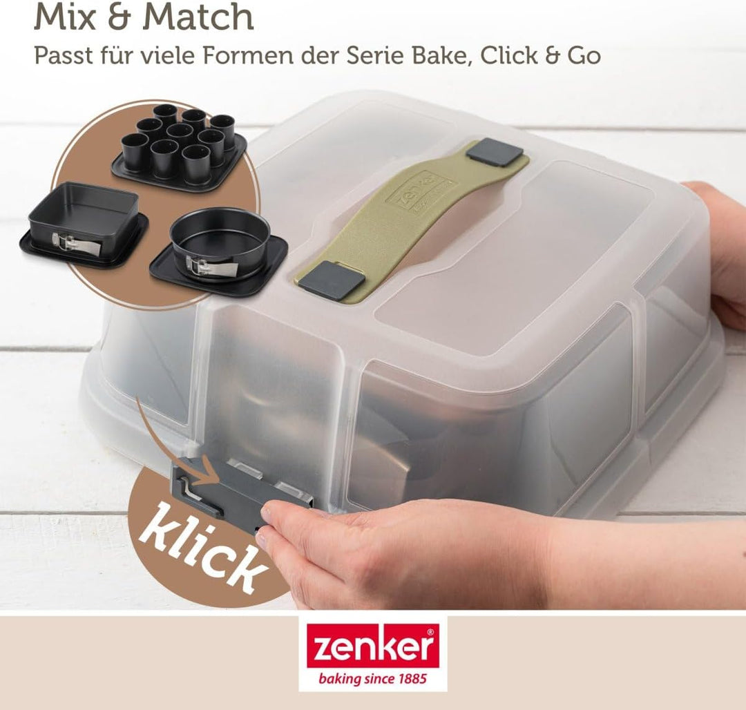Zenker Bake, Click & Go Quadratische Haube – 30 x 30 x 11,5 cm – Passender Deckel für Kuchenformen z