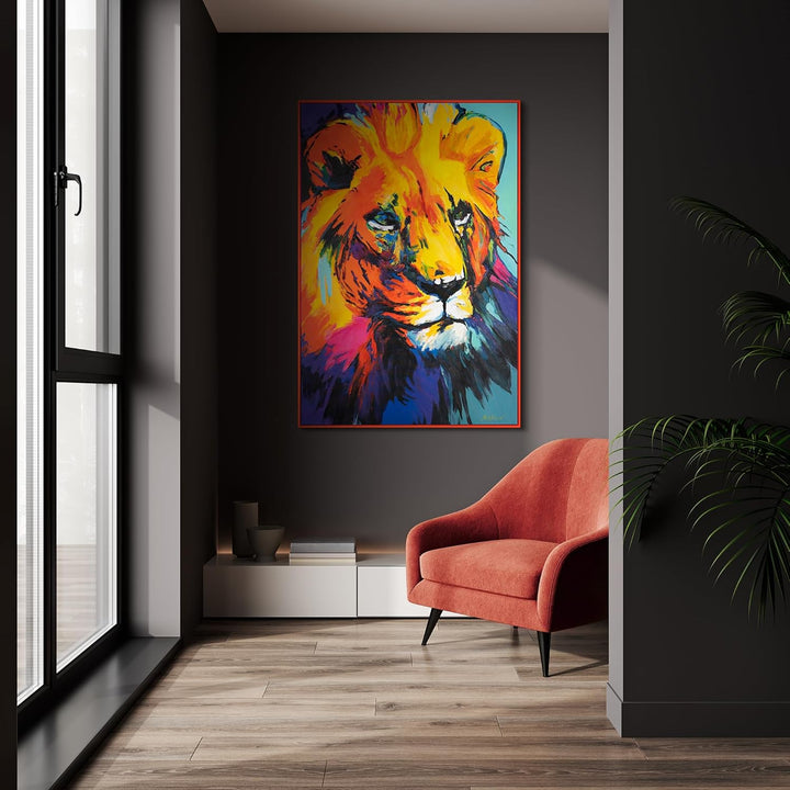 YS-Art Pop Art Abstrakt Design Acryl Gemälde auf Leinwand Löwengrazie handgemalt Wandbilder Wohnzimm