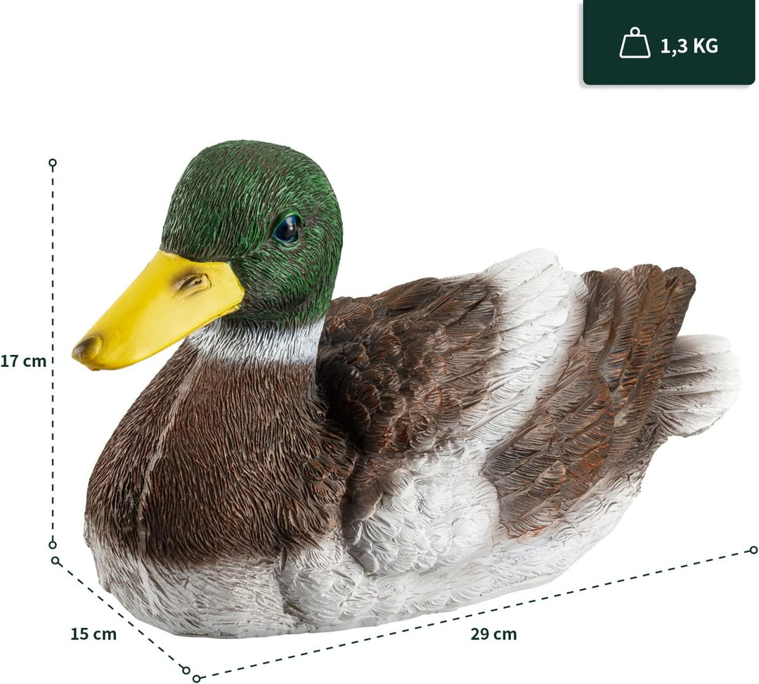 VERDOBA Gartendekoration Ente aus Kunstharz handbemalt - Gartenfiguren für aussen & Wintergarten Dek