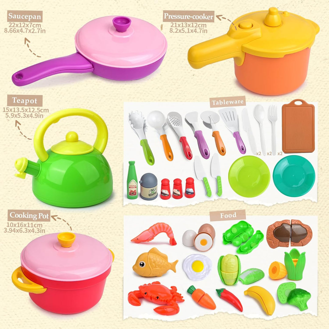 Kinderküche Zubehör,Kinderküche Kochgeschirr Mit Töpfe Pfannenset, Gemüse,Obst Lebensmittel Spielzeu