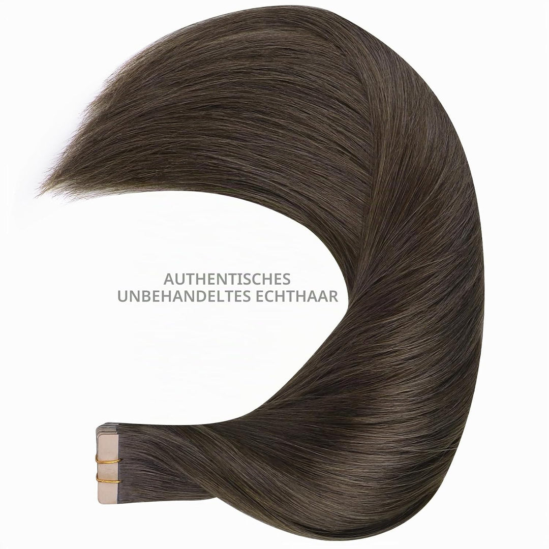 WENNALIFE Tape Extensions Echthaar, 20pcs 50g 60cm 24 Zoll Kühles Dunkelbraun Remy Invisible Tape Ex