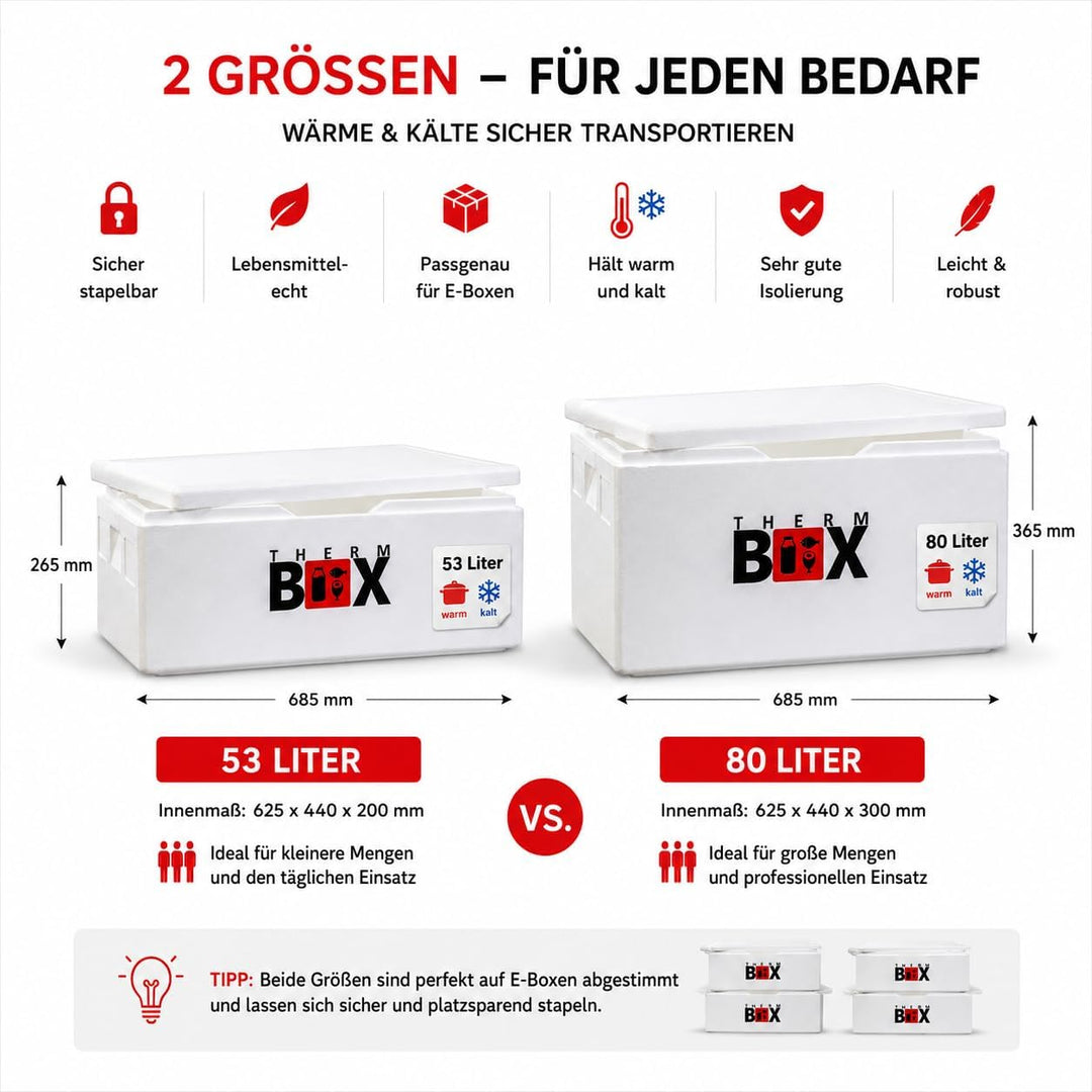 THERM BOX 53W Styroporbox 53 Liter für E2 Kiste Innen 62,5x44x20cm Wandstärke 3cm Thermobox Isolierb