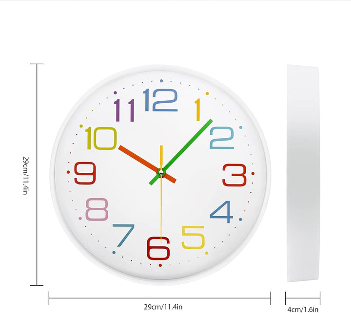 ACCSHINE Kinder Wanduhr ohne Tickgeräusche 30cm Bunt Zahlen Modern Quartz Lautlos Wanduhren Batterie