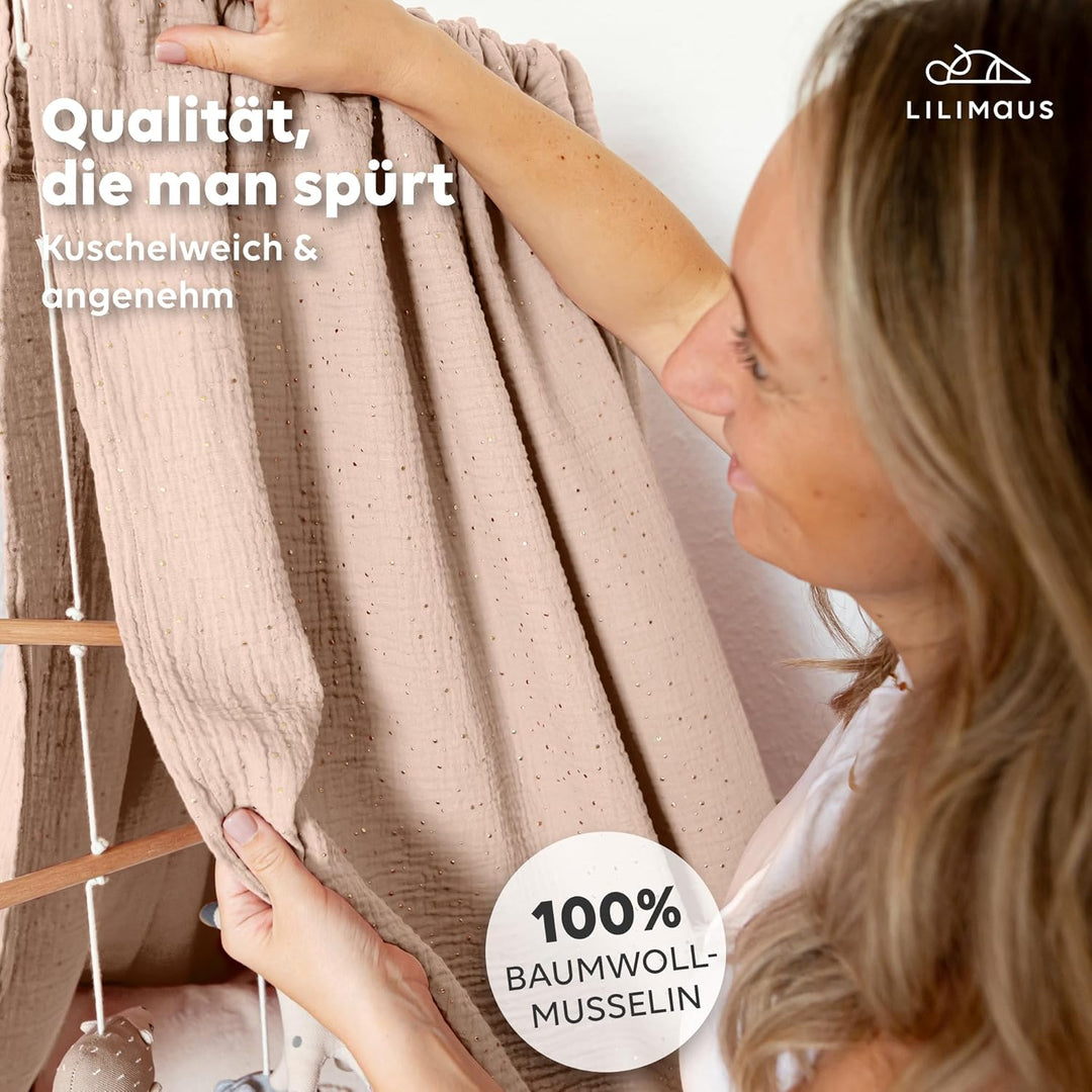 lilimaus Betthimmel Babybett mit Gold Applikation in 12 Farben [inkl. Himmelstange] - Himmel Babybet