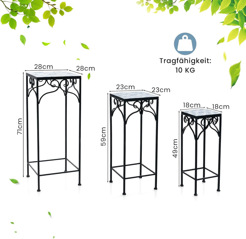 COSTWAY Blumenständer Mosaik 3er Set, Blumenhocker Garten Quadratisch, Blumentreppe Metall, Gartenti