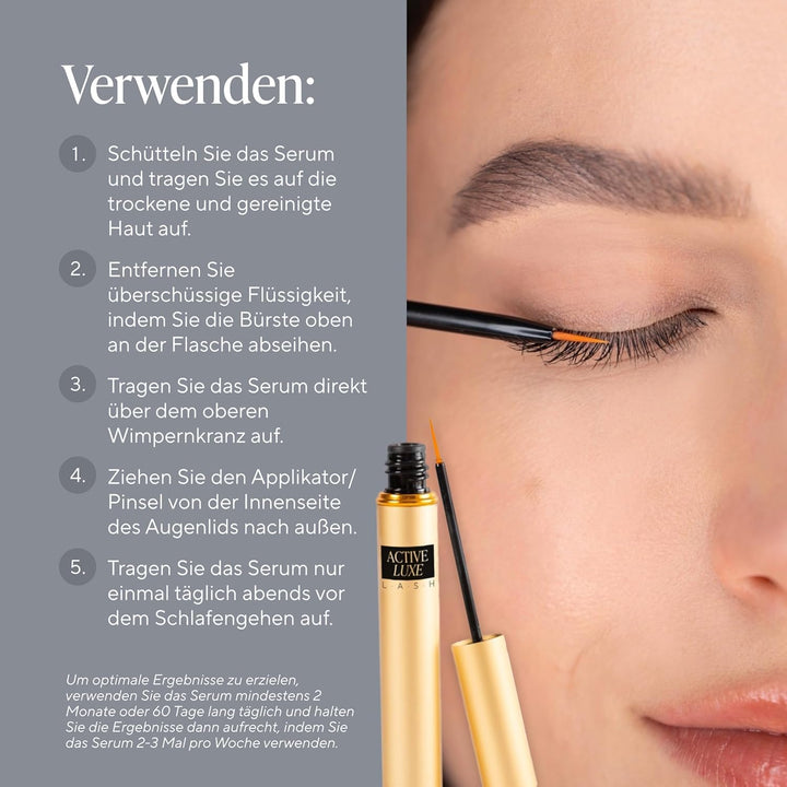 Active Luxe Wimpernserum - Eyelash Growth Booster Serum - 60-Tage-Kur (1,5 ml), Wimpernlifting Produ
