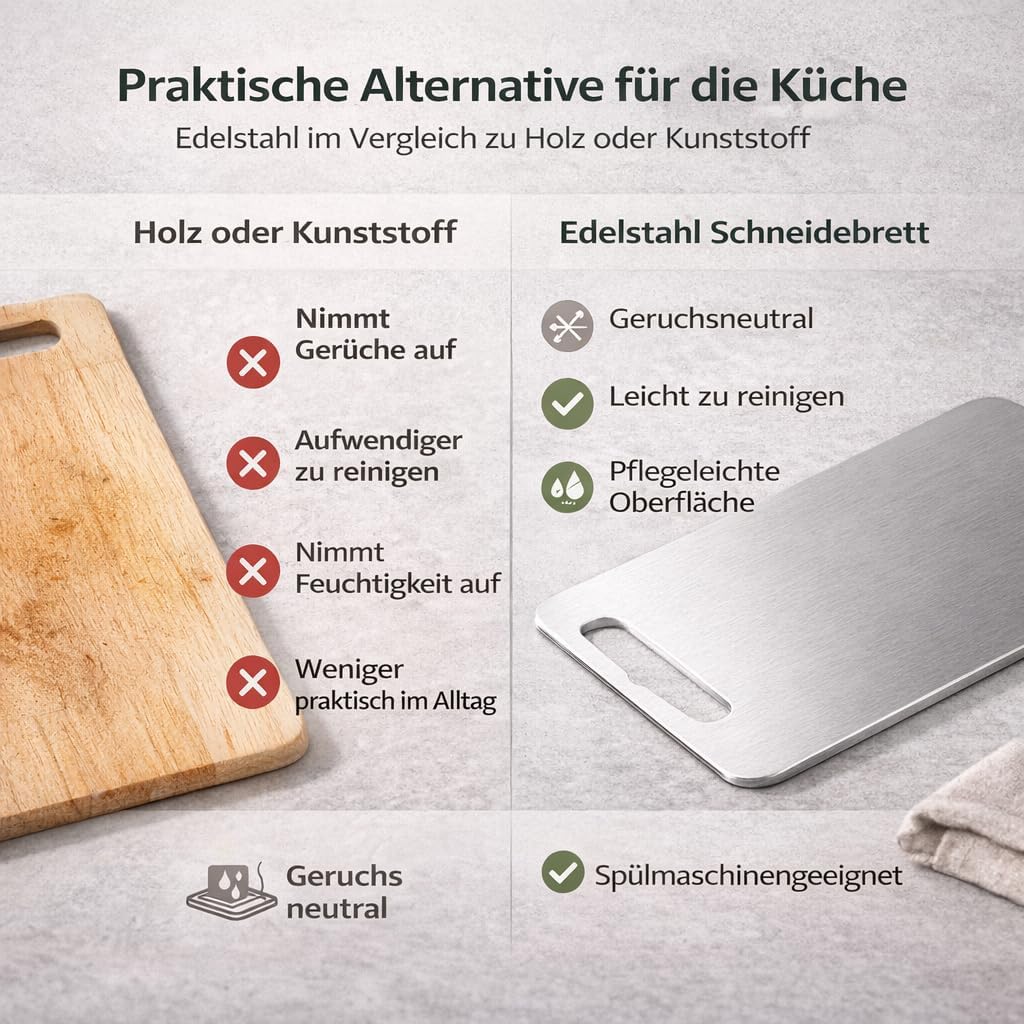 3 PCS Titan Edelstahl Schneidebrett Set multifunktionales Metall Küchenbrett, beidseitig nutzbar hyg