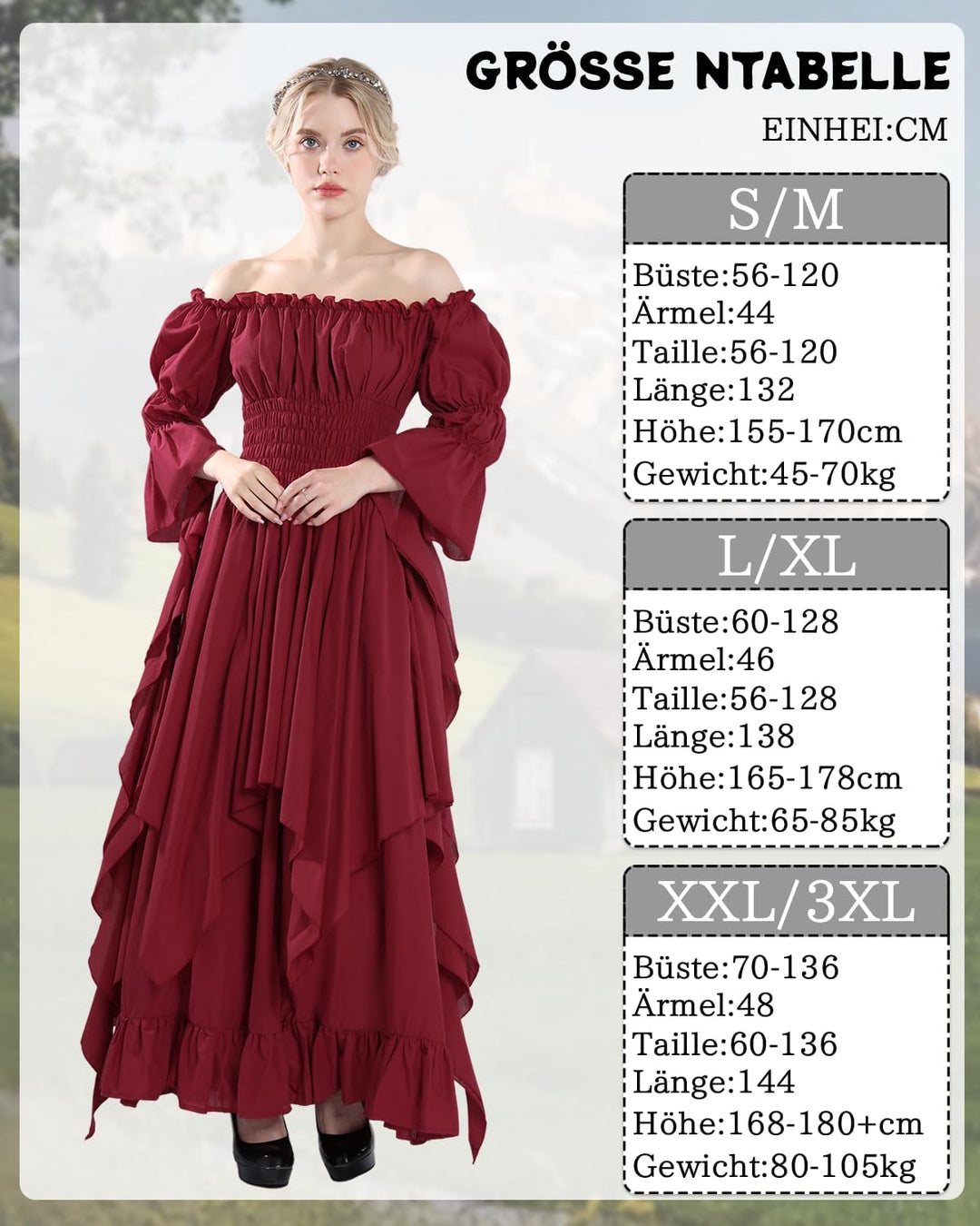 Fiamll Viktorianisches Kleid Renaissance Kostüm Frauen Gothic Hexenkleid Mittelalterliches Hochzeits
