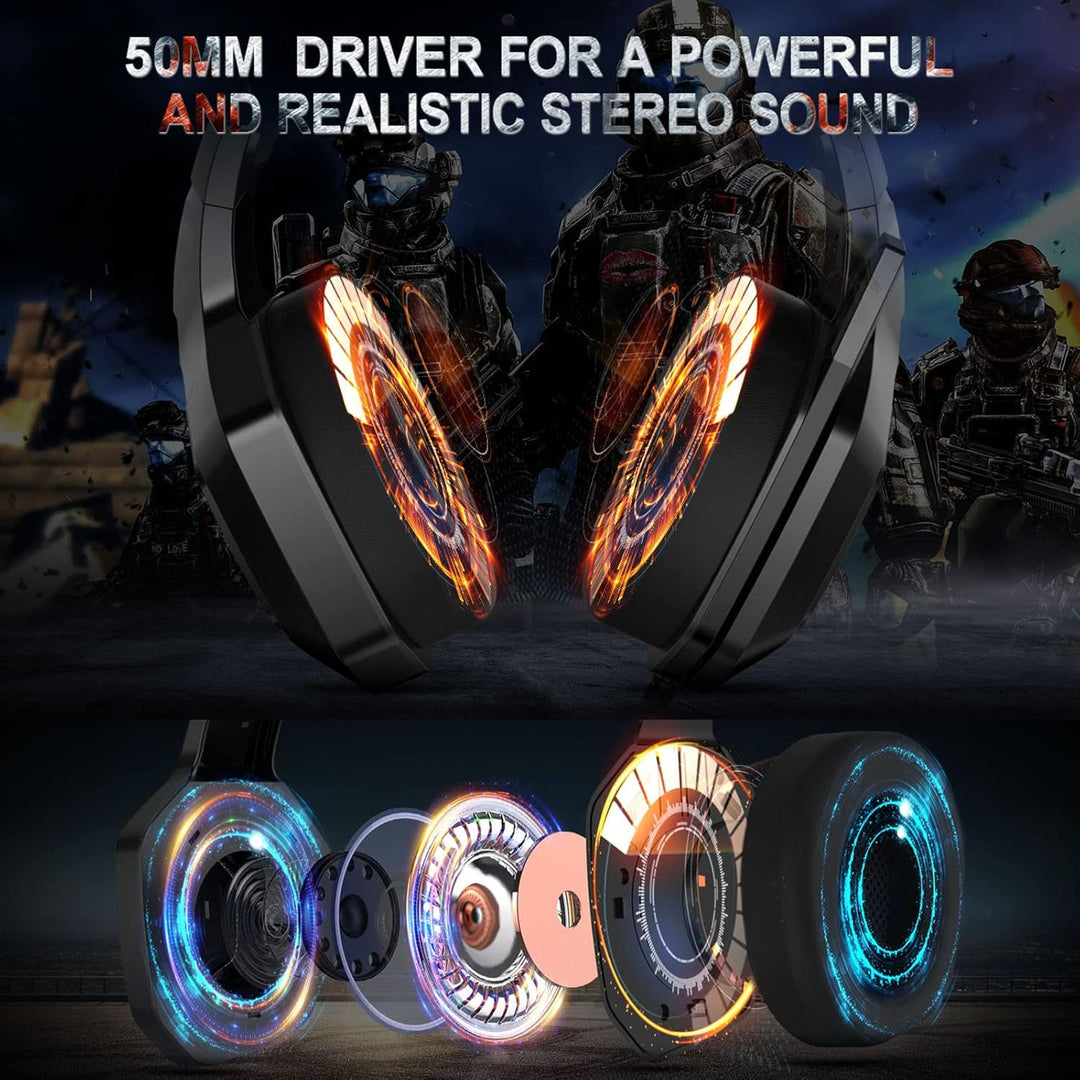 Eacam ONIKUMA K10 RGB-Gaming-Headset mit Mikrofon, Kabelgebundene Kopfhörer mit Geräuschunterdrückun
