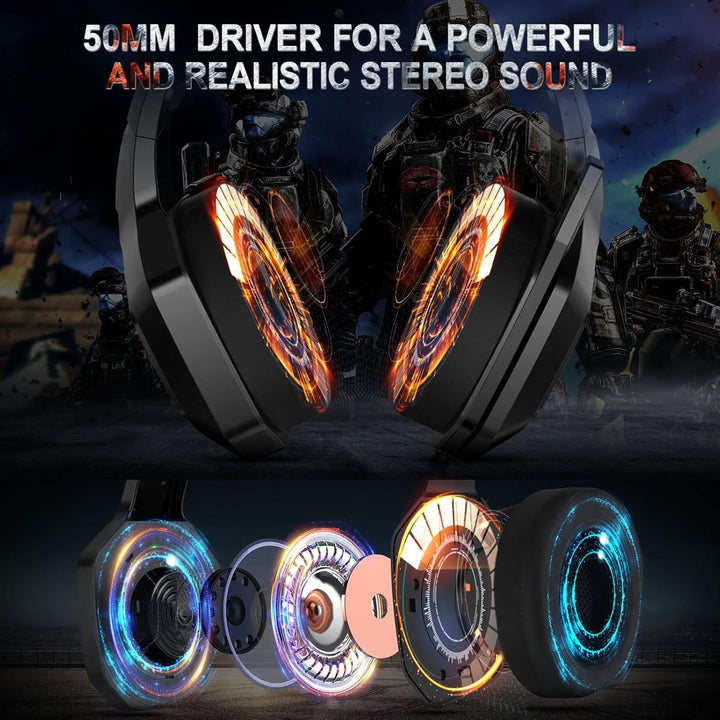 Eacam ONIKUMA K10 RGB-Gaming-Headset mit Mikrofon, Kabelgebundene Kopfhörer mit Geräuschunterdrückun