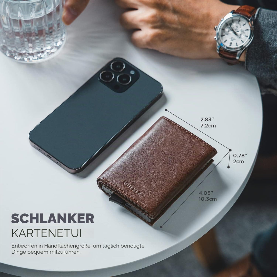 VULKIT Kreditkartenetui für Herren, Pop-up-Kartenetui, RFID-blockierendes Leder-Kartenetui mit Gelds