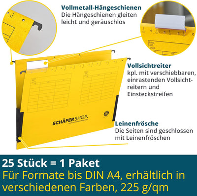 SCHÄFER SHOP Hängetaschen bunt – A4 Hängeregister Hängemappen mit Leinenfröschen, inkl. Vollsichtrei