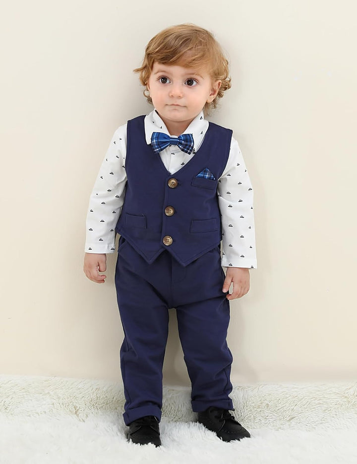 mintgreen Baby Anzug Junge, 3 Stück Formelles Outfit Taufanzug Gentleman Smoking Shirt & Weste + Hos