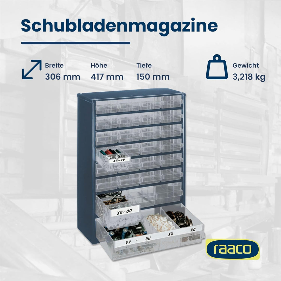 raaco Kleinteilemagazin C9-28 mit 28 Schubladen, Tragkraft 26.4 kg, 15 x 30.6 x 41.7 cm, geeignet fü