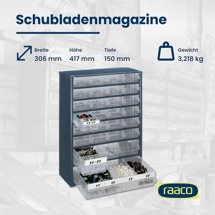 raaco Kleinteilemagazin C9-28 mit 28 Schubladen, Tragkraft 26.4 kg, 15 x 30.6 x 41.7 cm, geeignet fü