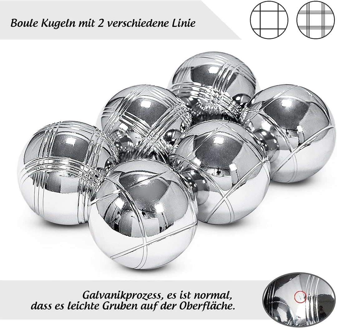 Boule Set 6 Kugeln Metall,Petanque &amp; Boccia Kugeln mit 2 Zielkugeln, Magnetischem Kugelheber, Abstan