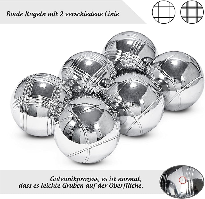 Boule Set 6 Kugeln Metall,Petanque &amp; Boccia Kugeln mit 2 Zielkugeln, Magnetischem Kugelheber, Abstan