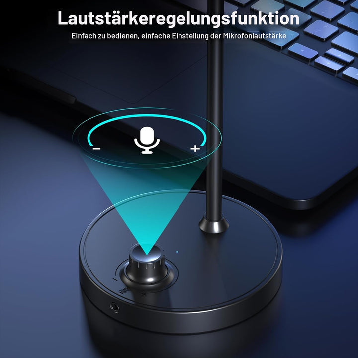 aokeo USB Mikrofon, Gaming Mikrofon PC mit Lautstärkeregelungstasten für Studio,Podcast,Streaming,Yo
