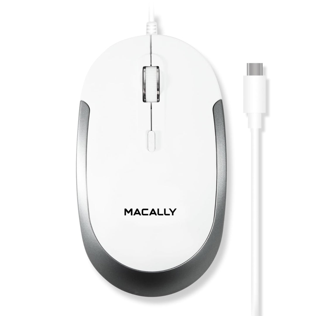 Macally USB-C Maus für Mac & Windows, 3 Tasten und Scrollrad, USB-Typ-C, beidhändiges Design, kompak