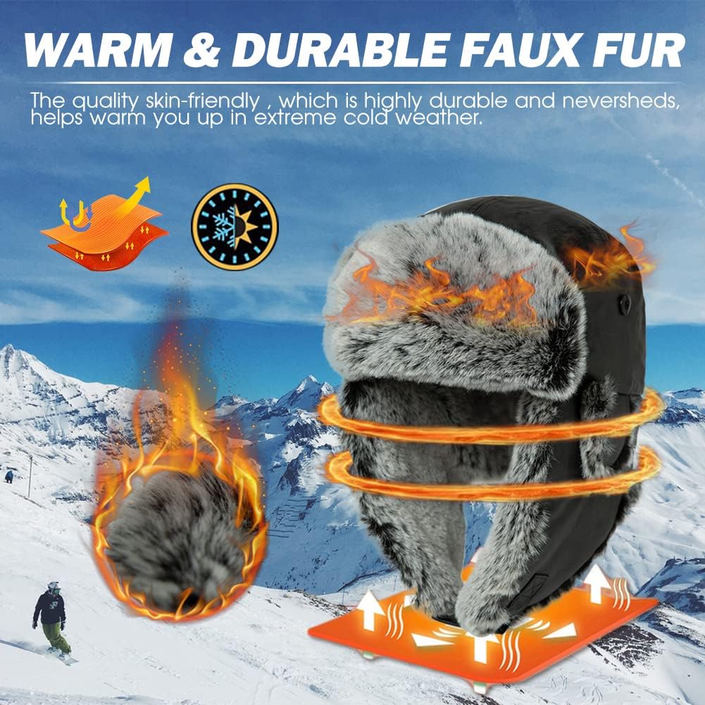 Comhats Winter Trapper-Hut Kunstleder Aviator Pilotenmütze Herren Damen Warm Gefütterte Kunstpelz-Hu